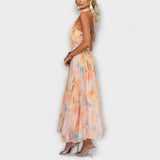 Buntes Halter-Maxikleid mit Aquarell-Print und Rückenausschnitt