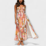 Annalise - Buntes bedrucktes Maxikleid mit Schlitz
