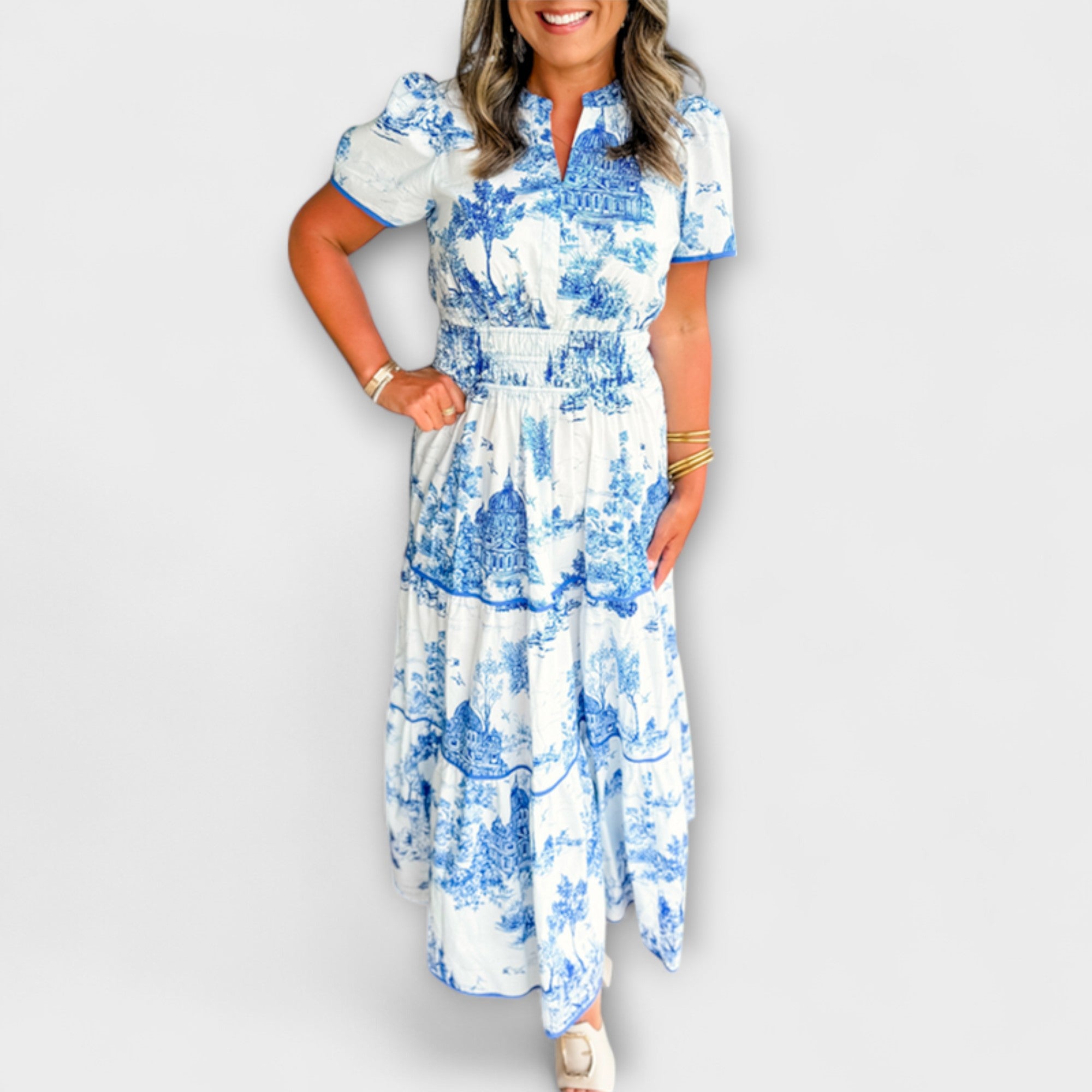 Eliza - Cremefarbenes Toile-Maxikleid mit Spitze