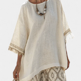 Eduarda - Cremefarbenes elegantes Boho-Chic-Set mit Ikat-Muster