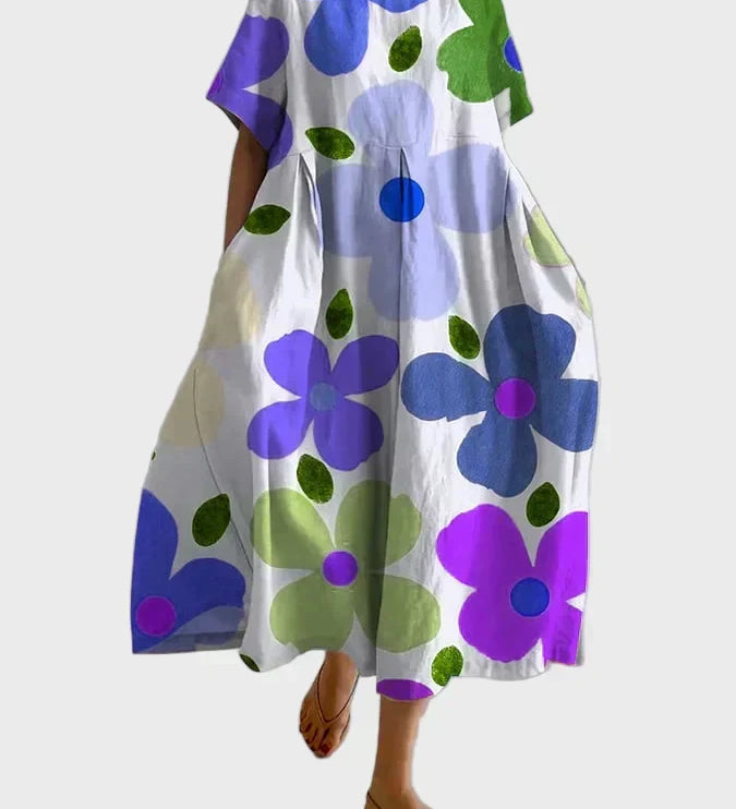 Limettengrünes Kleid mit Blumenmuster
