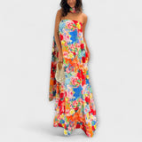 Harlow - Buntes Off-Shoulder-Maxikleid mit Blütenmuster