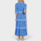 Sofia - Blaues Midikleid mit Kettenmuster