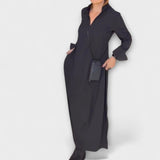 Caroline - Dunkelblaues langes fliessendes Kleid