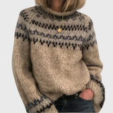 Marje | Beiger super weicher Pullover mit Norweger-Muster
