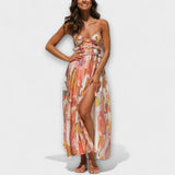 Annalise - Buntes bedrucktes Maxikleid mit Schlitz