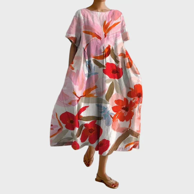 Zartrosa Kleid mit Mohnblumen