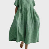 Altrosa Streifen-Leinenkleid