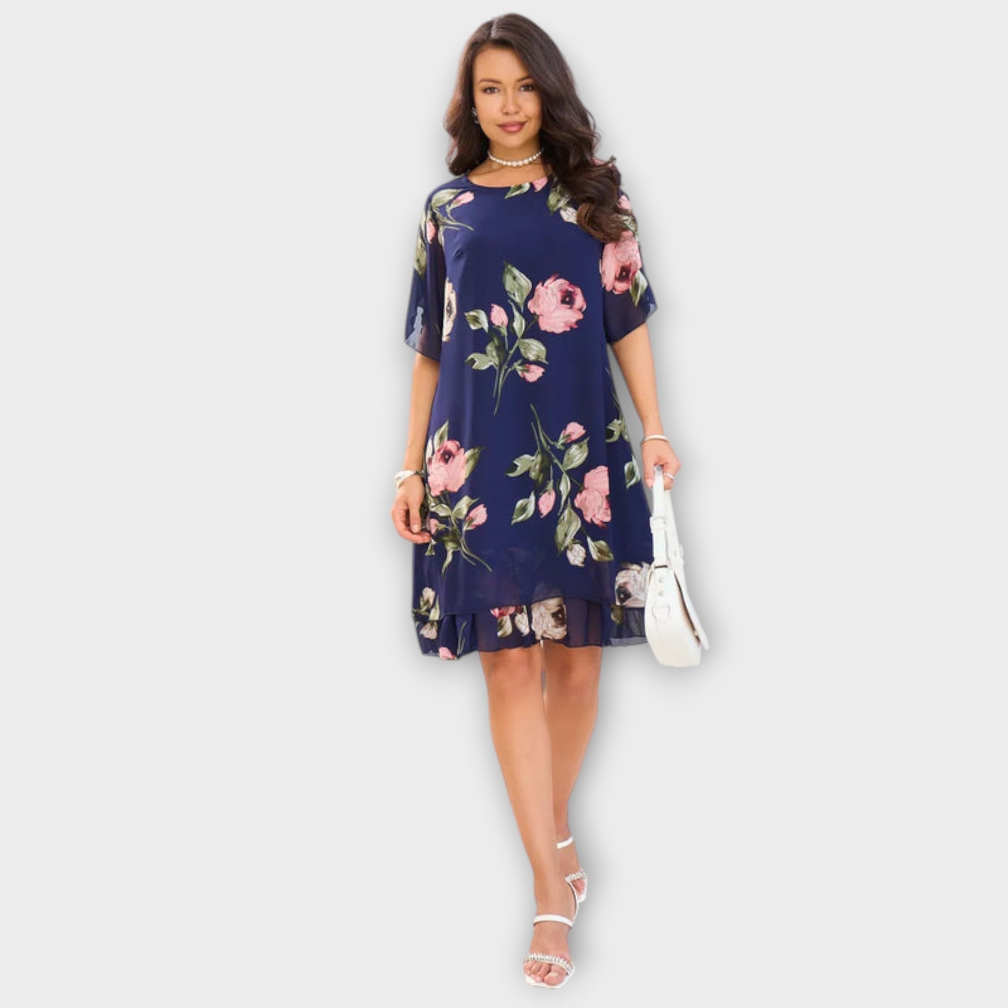 Melin - Schwarzes Chiffonkleid mit Blütenmuster
