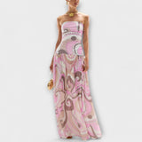Tatum - Pastellfarbenes schulterfreies Maxikleid