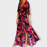 Sabine - Grünes Wickel-Maxikleid mit Print