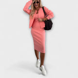 Manon - Blaues Set mit Midi-Kleid und Cardigan