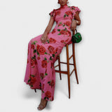 Luna - Pinkes Maxikleid mit Rosenmuster