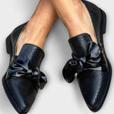 Klara - Spitze Loafer mit Schleife in Schlangenoptik
