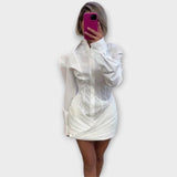 Indie - Weisses langärmeliges Plissee-Hemdkleid