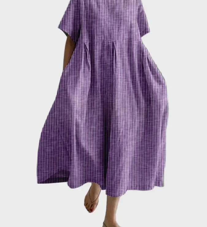 Altrosa Streifen-Leinenkleid