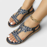 Reinhilde - Türkise Boho-Sandalen mit Strass