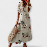 Anna - Cremefarbenes Boho-Sommerkleid mit Blütenmuster