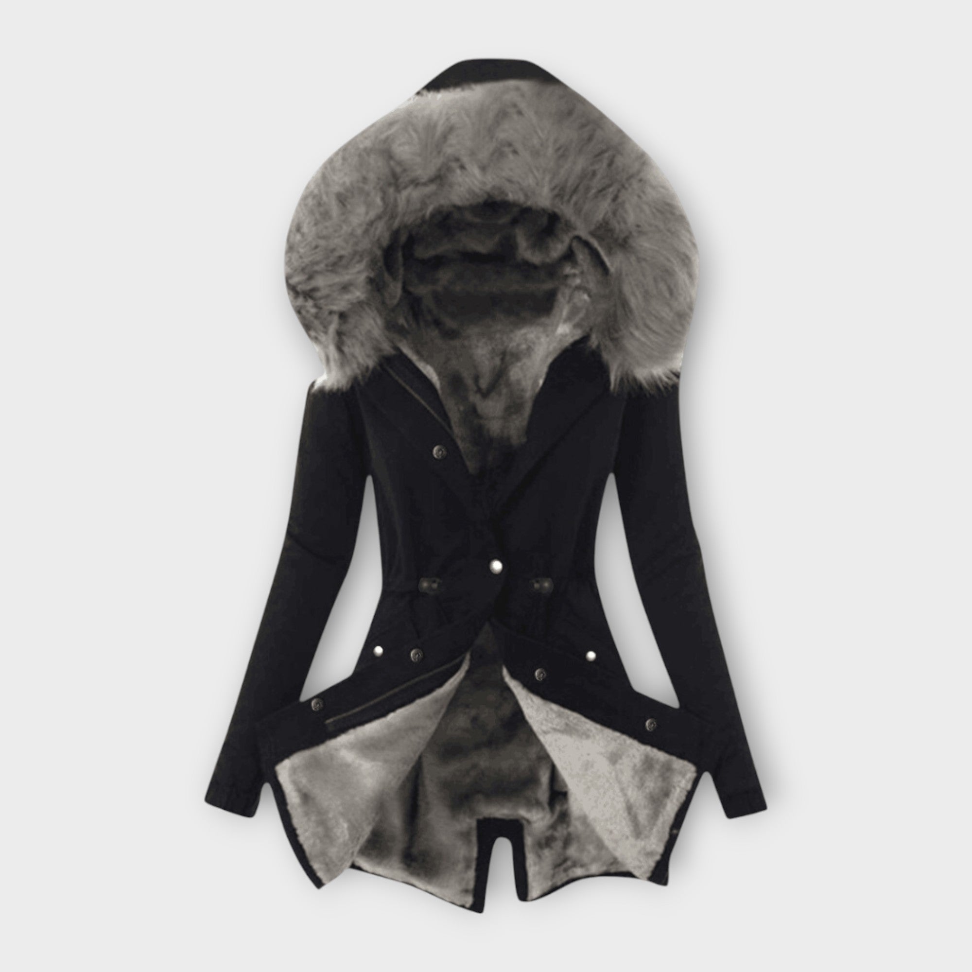 Maura - Olivgrüne kuschelige Winterjacke mit Fellkapuze