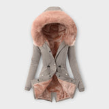 Maura - Olivgrüne kuschelige Winterjacke mit Fellkapuze