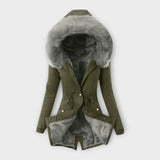 Maura - Olivgrüne kuschelige Winterjacke mit Fellkapuze