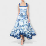 Lucia - Blau-weisses Maxikleid mit Tie-Dye