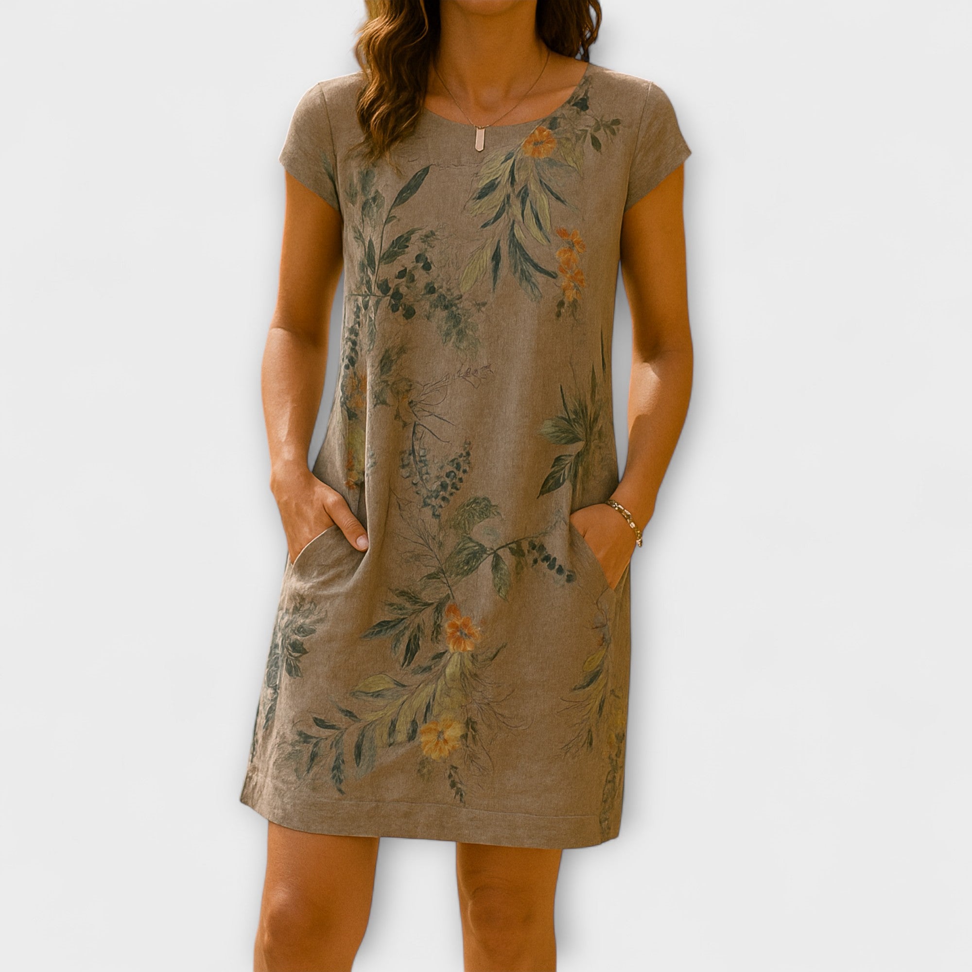 Willow - Graublaues Sommerkleid mit Blättermuster
