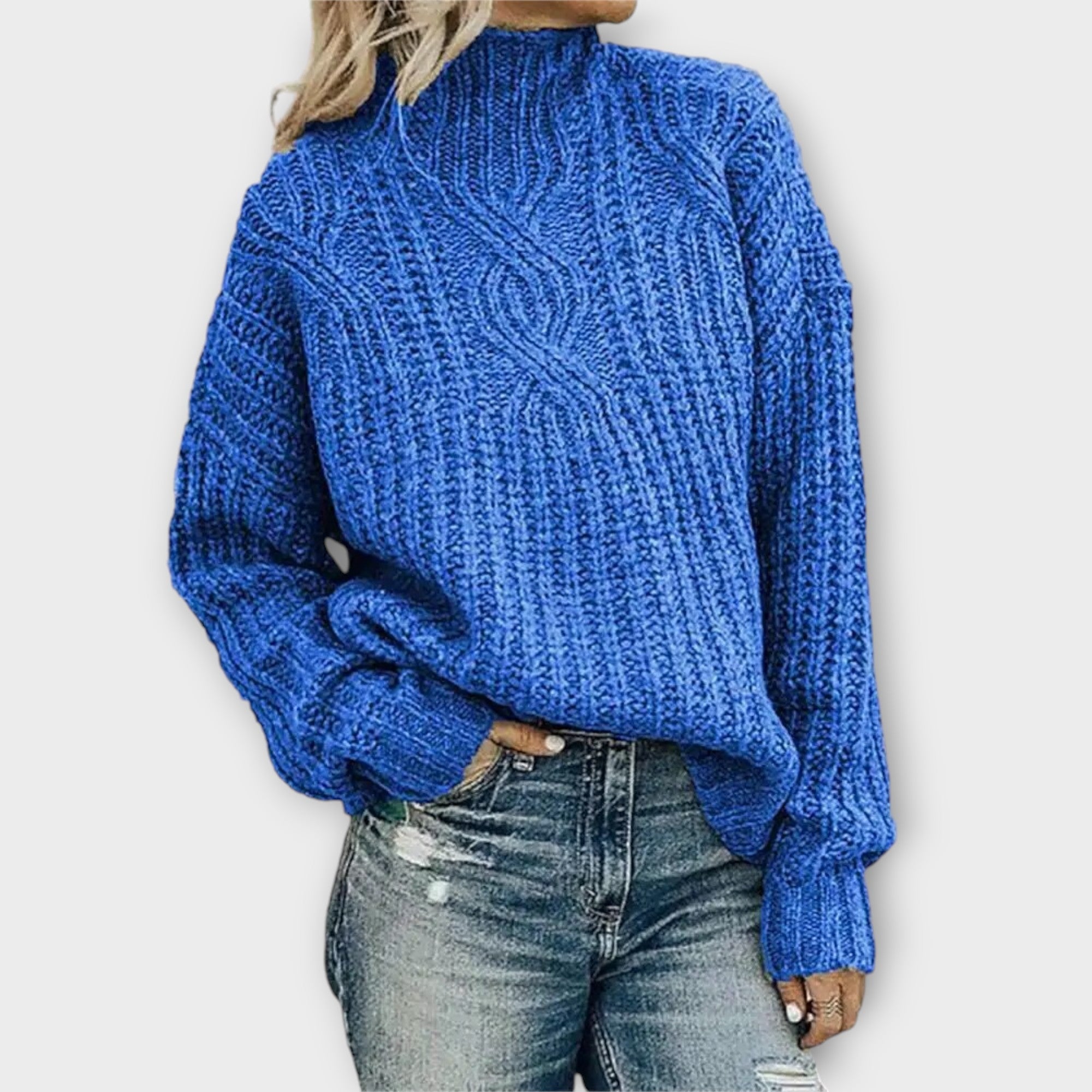 Harper - Schwarzer kuscheliger Pullover mit Zopfmuster