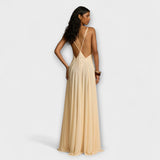 Lavinia - Cremefarbenes Maxikleid mit tiefem V-Ausschnitt