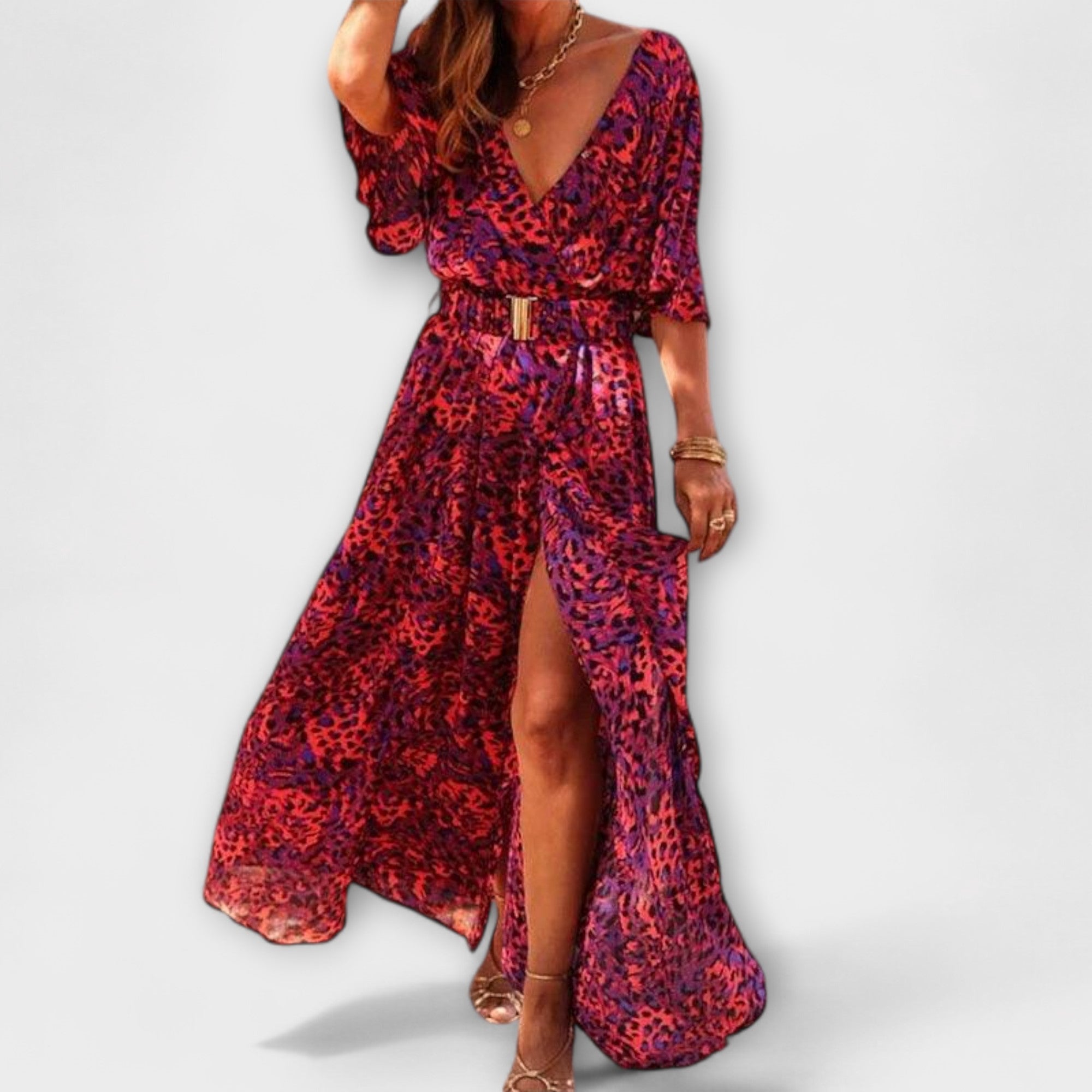 Sabine - Grünes Wickel-Maxikleid mit Print