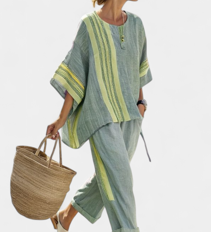 Lorena - Lila Boho-Set aus Leinen und Bambus