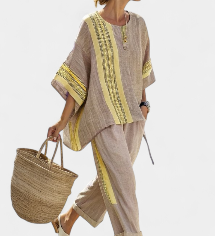 Lorena - Lila Boho-Set aus Leinen und Bambus