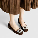 Juliane - Samt-Ballerinas mit Schmuckschnalle