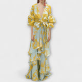 Marie - Gelbes Chiffon-Festtagskleid mit Volants