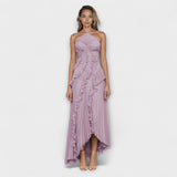 Elisia - Lila ärmelloses Maxikleid mit Rüschen