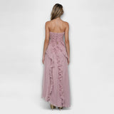 Elisia - Lila ärmelloses Maxikleid mit Rüschen