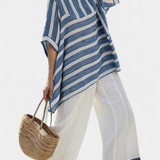 Constança - Blau-weisses mediterranes Leinen-Set mit Streifen