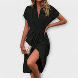 Serena - Schwarzes Midi-Wickelkleid