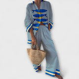 Trivela - Blaues Leinen-Set mit Zitronenprint