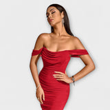 Ione - Braunes Off-Shoulder-Bodycon-Kleid