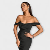 Ione - Braunes Off-Shoulder-Bodycon-Kleid