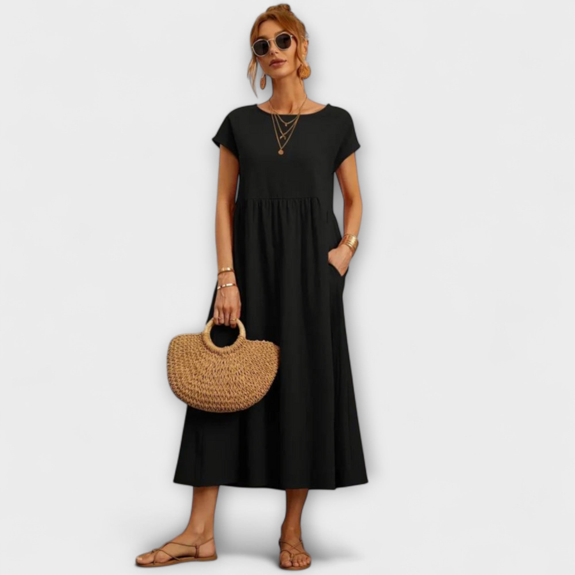 Elena - Olivgrünes leichtes Sommerkleid