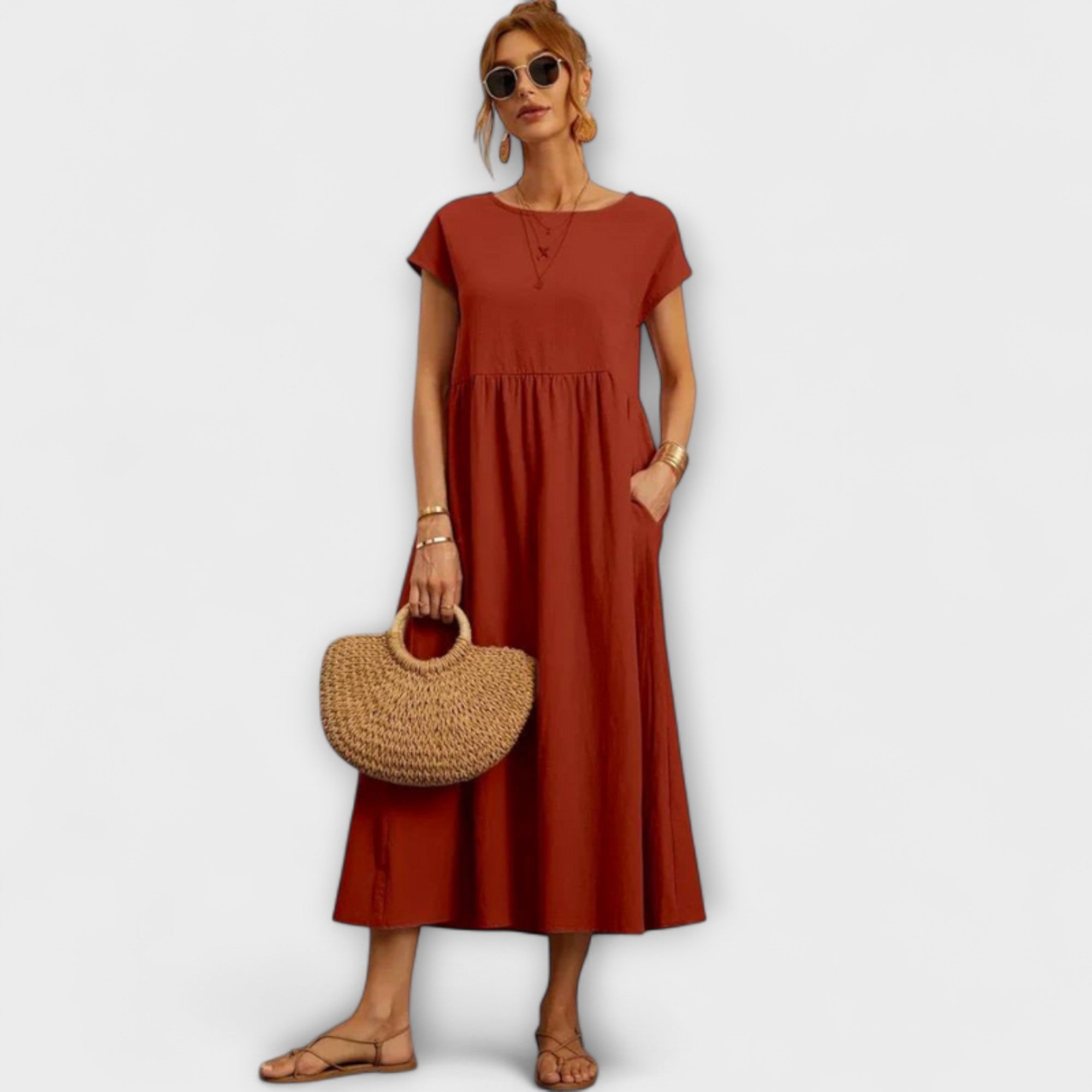 Elena - Olivgrünes leichtes Sommerkleid