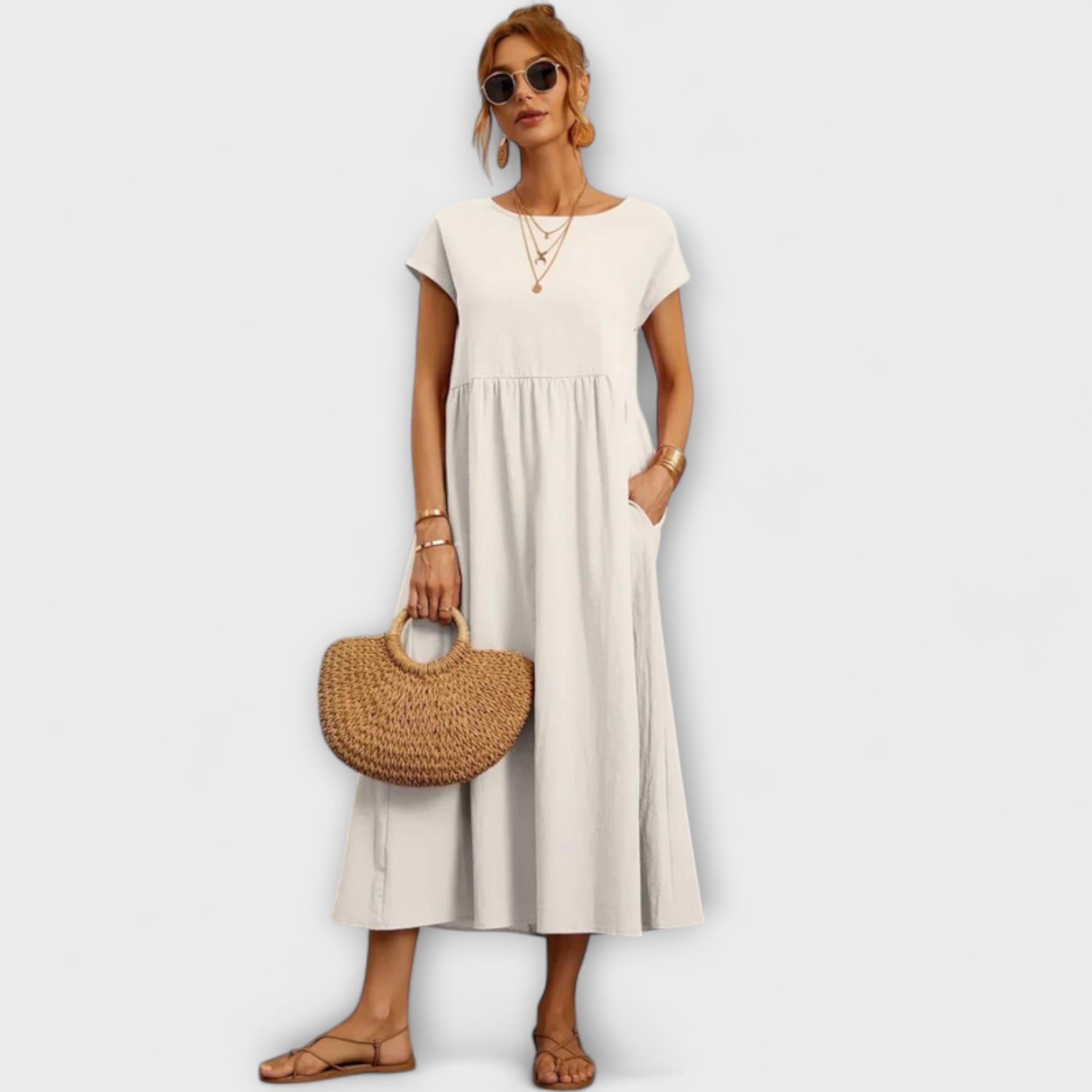 Elena - Olivgrünes leichtes Sommerkleid