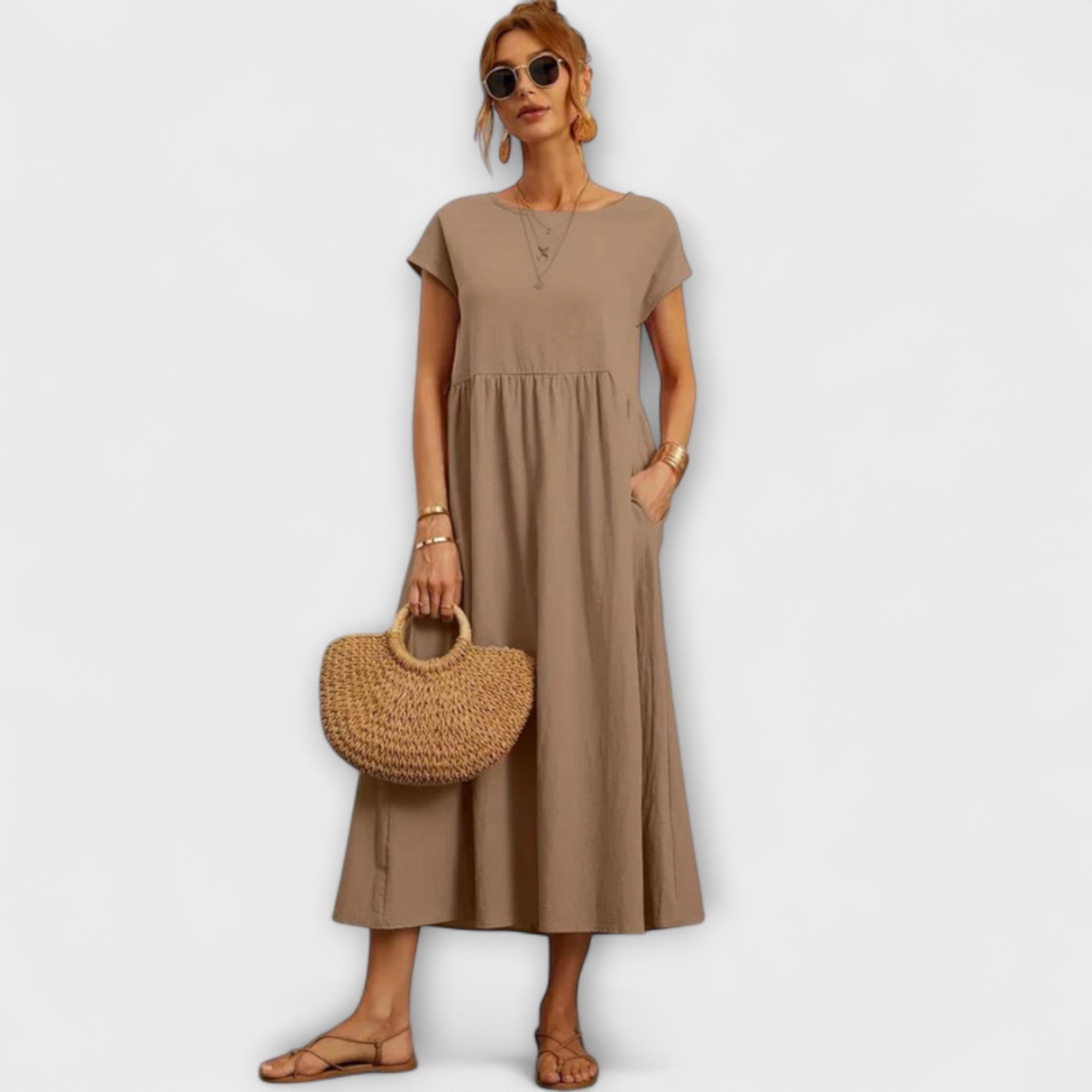 Elena - Olivgrünes leichtes Sommerkleid