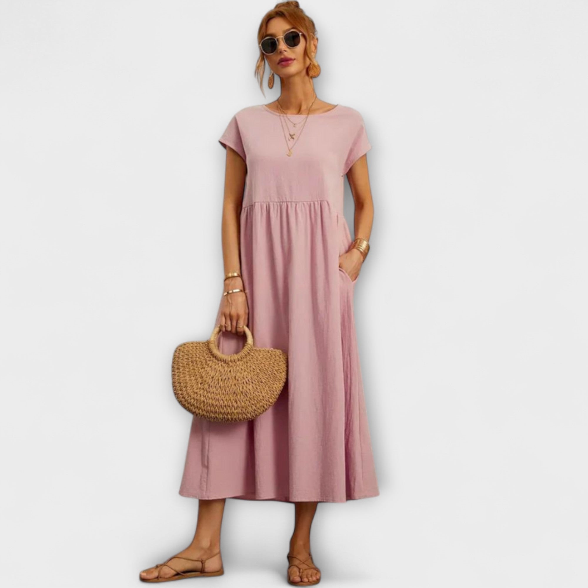 Elena - Olivgrünes leichtes Sommerkleid