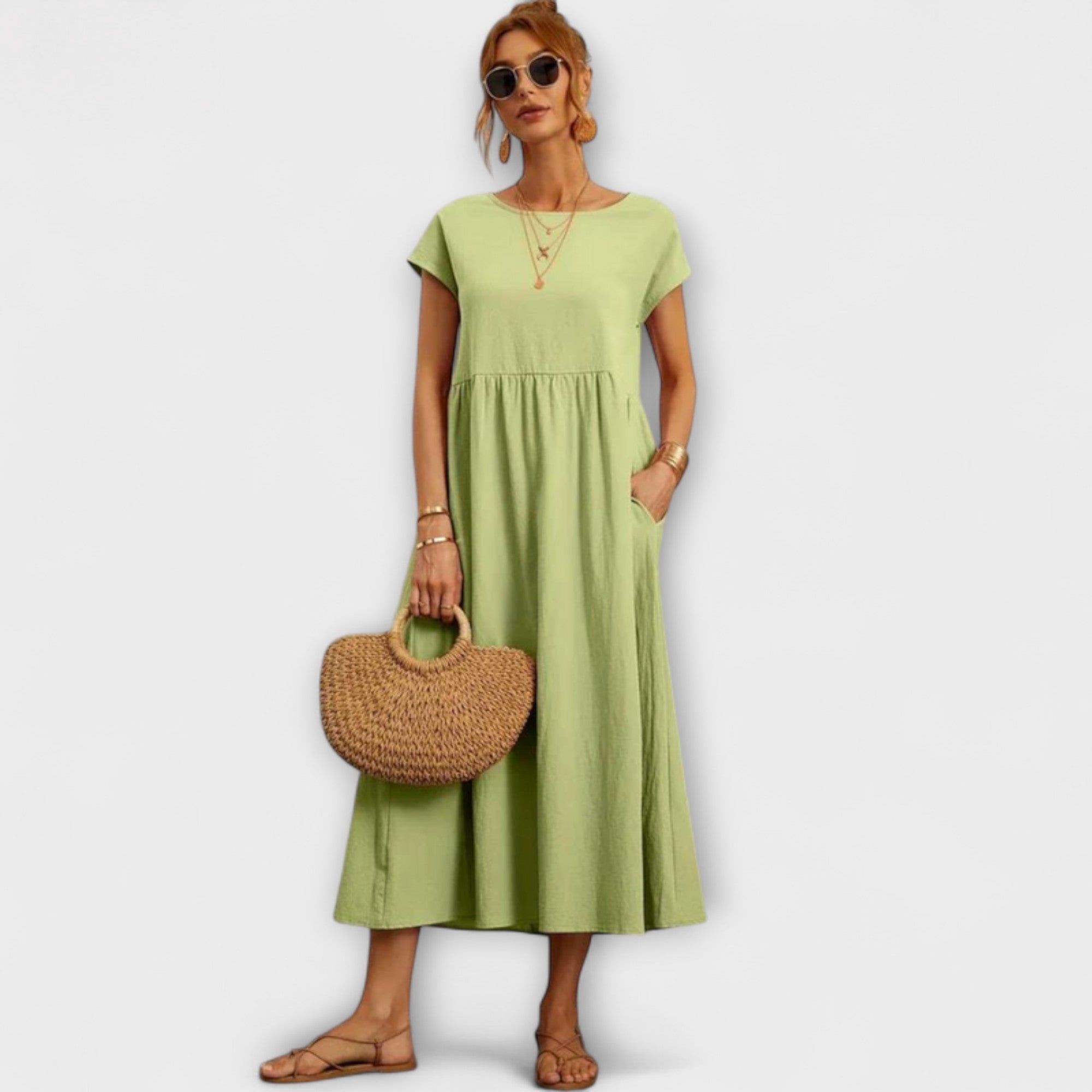 Elena - Olivgrünes leichtes Sommerkleid
