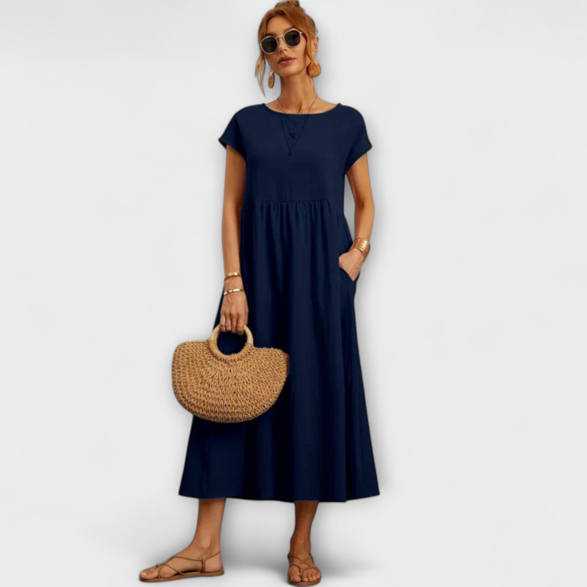 Elena - Olivgrünes leichtes Sommerkleid