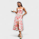 Hope - Cremefarbenes Kleid mit Rüschen und Schlitz
