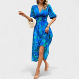 Clara - Blaues Blumen-Midikleid